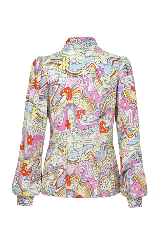 Hell Bunny Happy Daze Long Sleeve Blouse Psychedelic Groovy Print