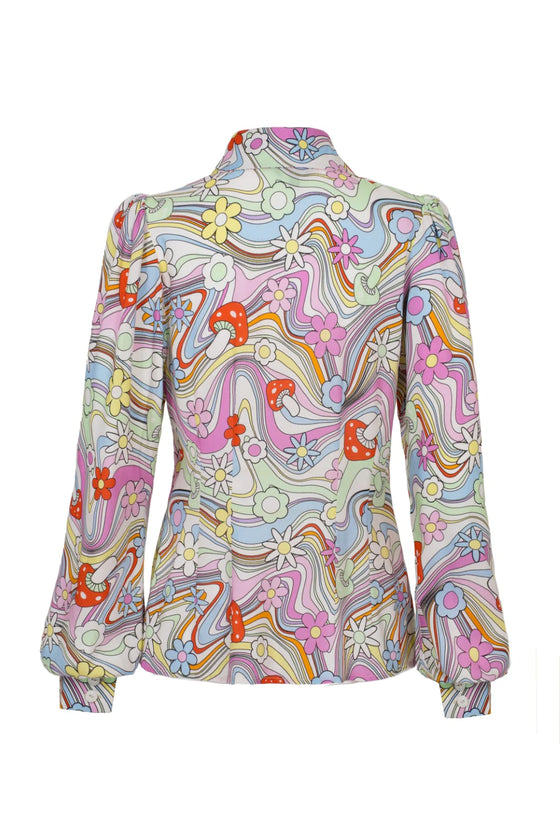 Hell Bunny Happy Daze Long Sleeve Blouse Psychedelic Groovy Print