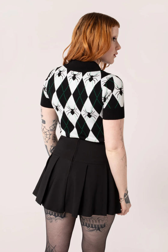 Hell Bunny Natasha Spider Top Knitted Jumper with Harlequin Design Halloween