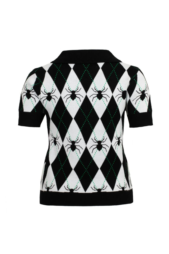 Hell Bunny Natasha Spider Top Knitted Jumper with Harlequin Design Halloween