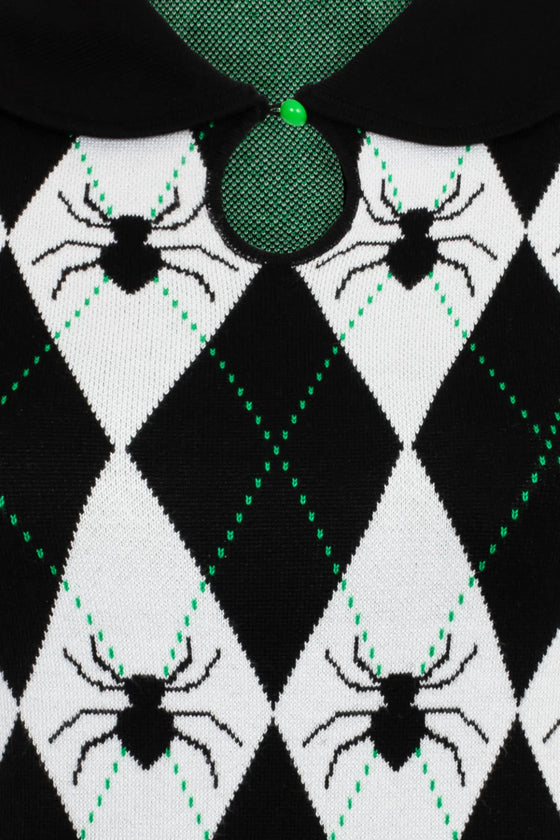 Hell Bunny Natasha Spider Top Knitted Jumper with Harlequin Design Halloween