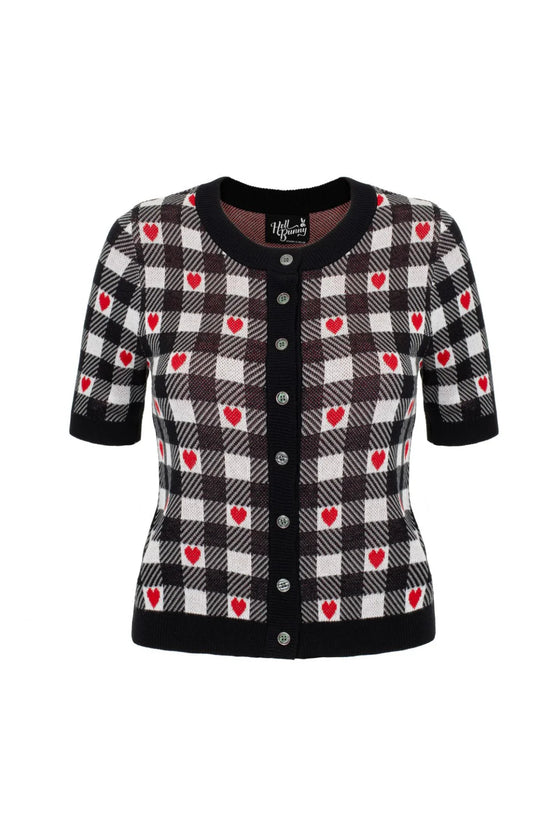 Hell Bunny Leonie Cardigan Gingham Check with Hearts
