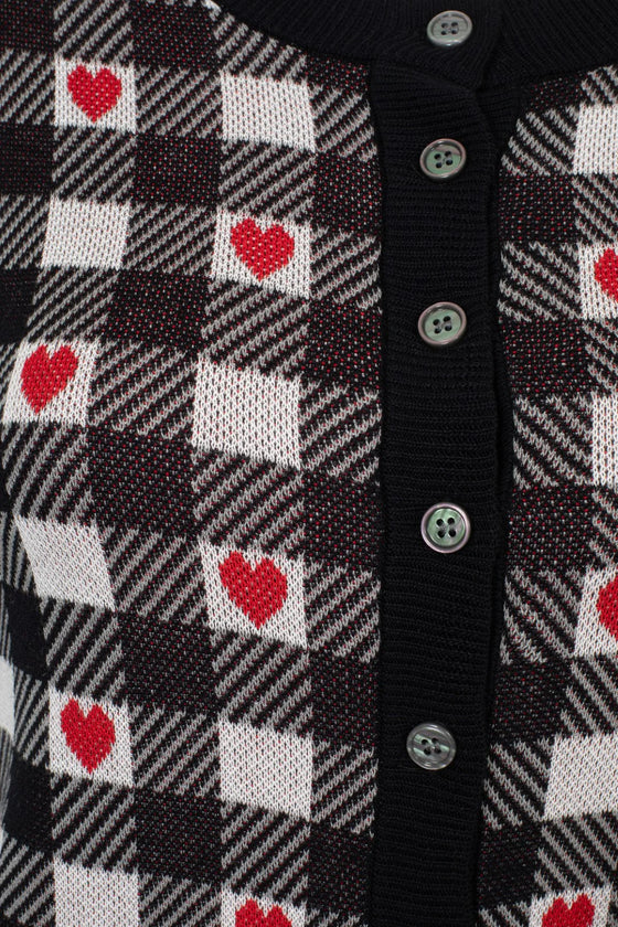 Hell Bunny Leonie Cardigan Gingham Check with Hearts