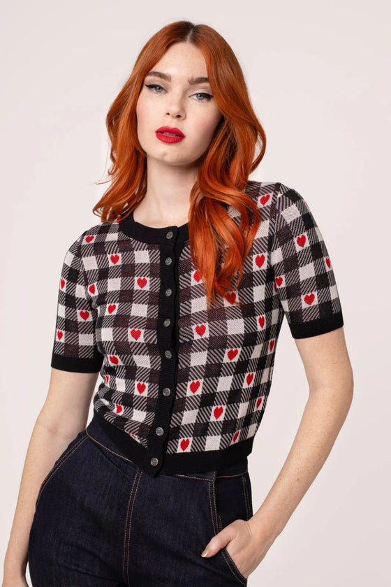 Hell Bunny Leonie Cardigan Gingham Check with Hearts