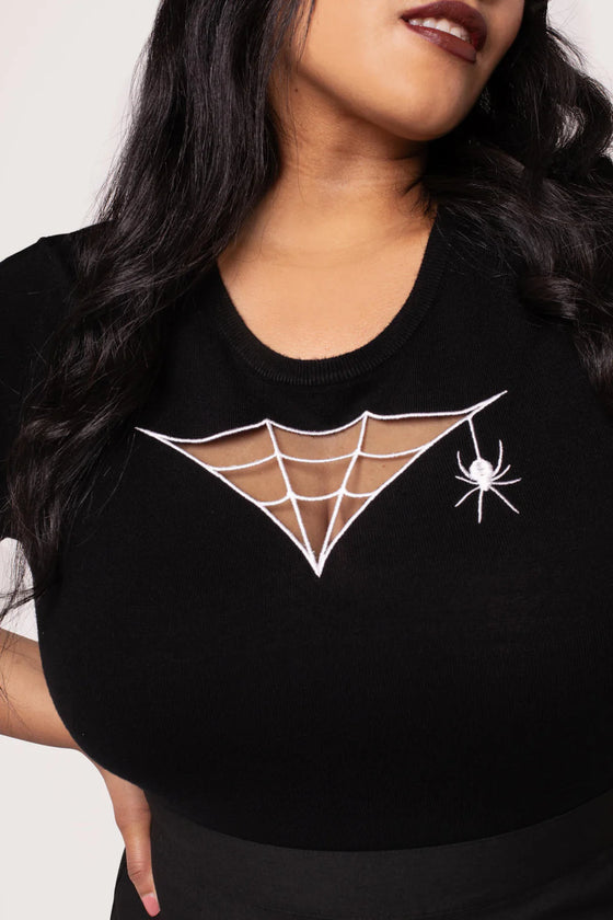 Hell Bunny Cobweb Knit Top with Embroidered Detailing Halloween