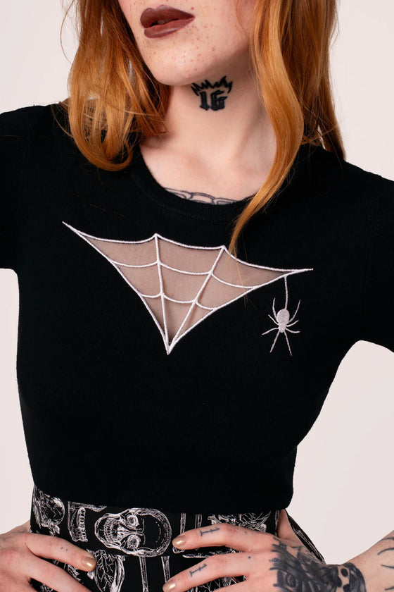 Hell Bunny Cobweb Knit Top with Embroidered Detailing Halloween