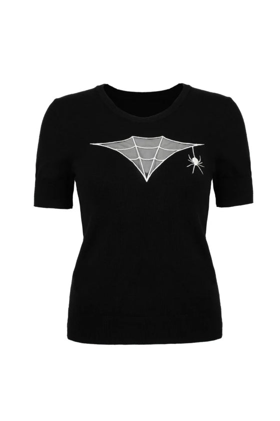 Hell Bunny Cobweb Knit Top with Embroidered Detailing Halloween
