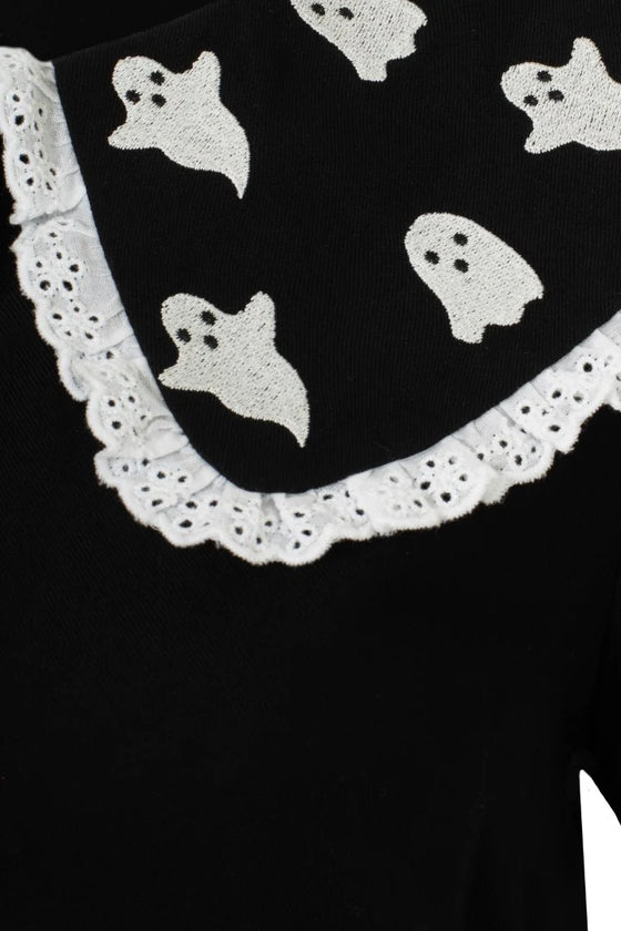 Hell Bunny Phantomette Blouse with Embroidered Ghost Collar Halloween