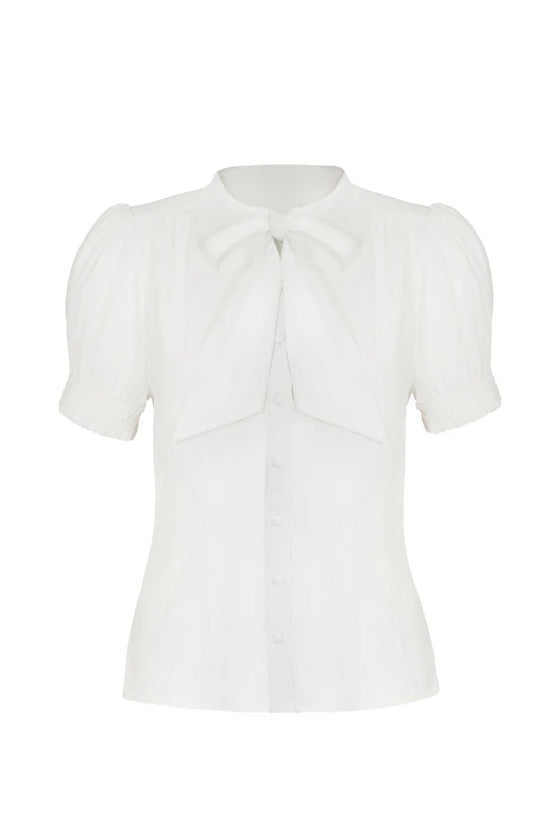 Hell Bunny Turner Blouse in Ivory Wardrobe Staple - Pre-order Estimated dispatch 29 August 2025