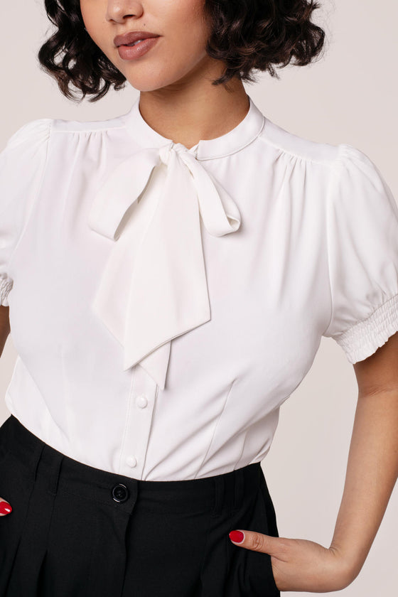 Hell Bunny Turner Blouse in Ivory Wardrobe Staple - Pre-order Estimated dispatch 29 August 2025