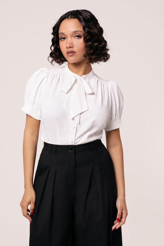 Hell Bunny Turner Blouse in Ivory Wardrobe Staple - Pre-order Estimated dispatch 29 August 2025