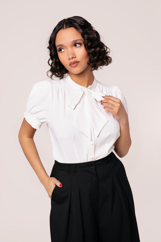 Hell Bunny Turner Blouse in Ivory Wardrobe Staple - Pre-order Estimated dispatch 29 August 2025