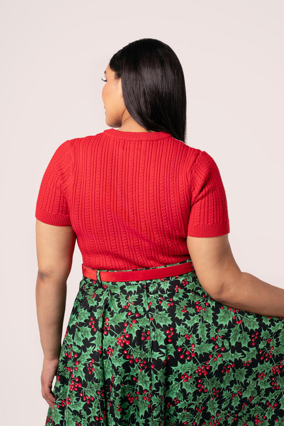 Hell Bunny Poinsettia Knit Top with Embroidered Detailing Christmas -  Pre-order Estimated dispatch 29 August 2025