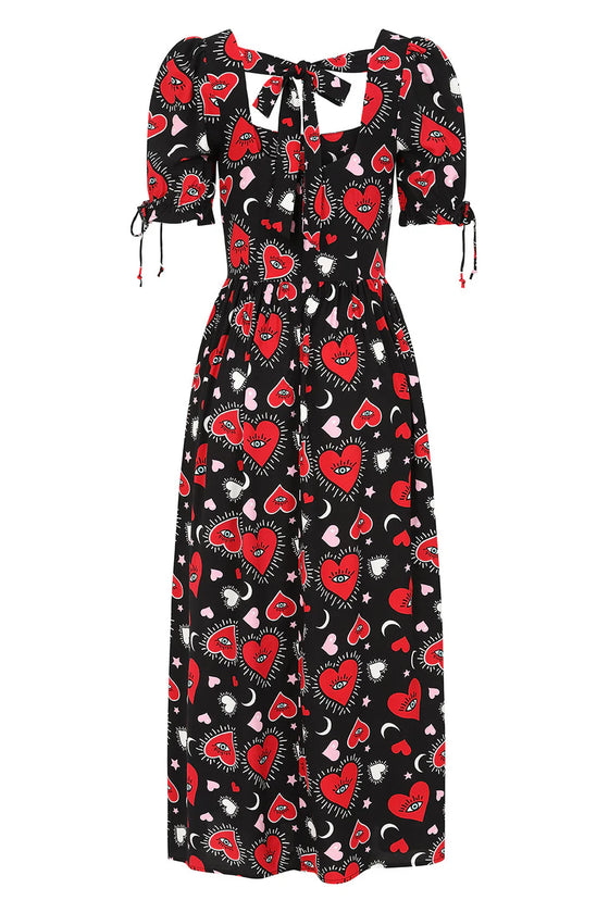 Hell Bunny Kate Heart Dress Maxi Funky Heart and Eye Print