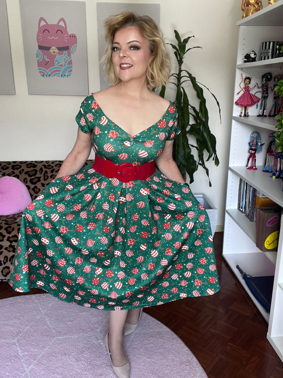 Dolly & Dotty Lily Swing Dress in Christmas Bauble Print