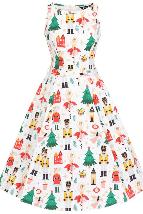 Lady Vintage Hepburn Midi Swing Dress in Nutcracker Print Christmas Kitty Deluxe Lady Vintage Hepburn Midi Swing Dress in Nutcracker Print Christmas Kitty Deluxe