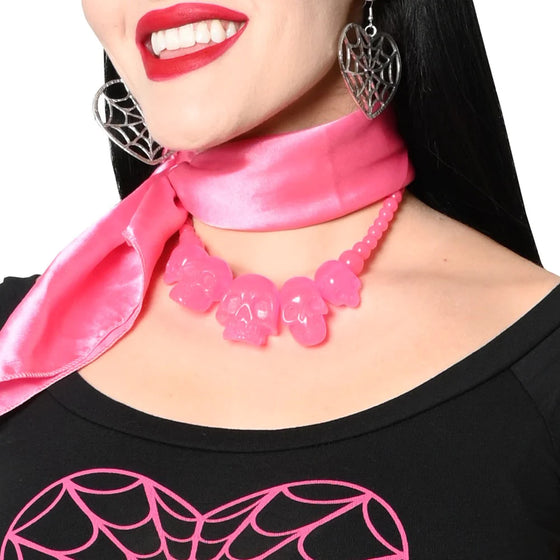 Kreepsville 666 Skull Necklace in Pink Glitter