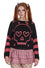 Banned Miki Skull Jumper in Black and Pink Knitted Stripe Sleeves