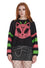 Banned Alternative Alien Space Cat Jumper in Black Knitted Stripe Sleeves