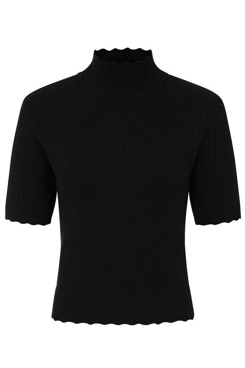 Banned Retro Jane Sweet Scalloped Polo Knit Jumper in Black Wardrobe Staple