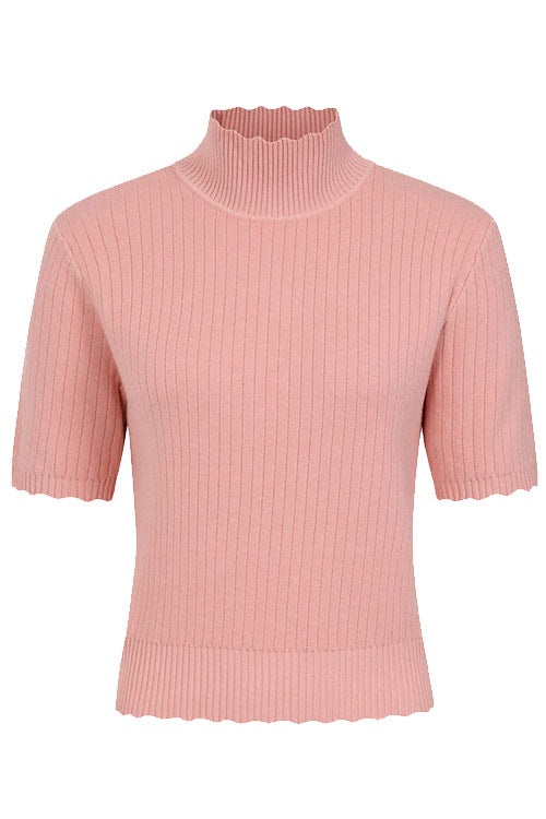 Banned Retro Jane Sweet Scalloped Polo Knit Jumper in Blush Pink Wardrobe Staple