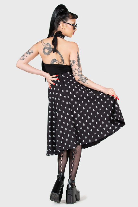 Killstar Lay Dead Midi Skirt Skull and Crossbones Gothabilly