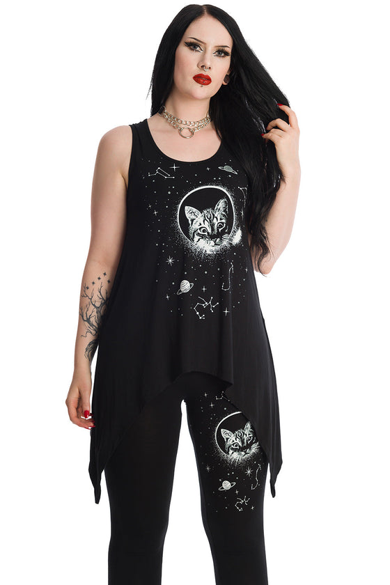 Banned Space Cat Asymmetric Hem Top