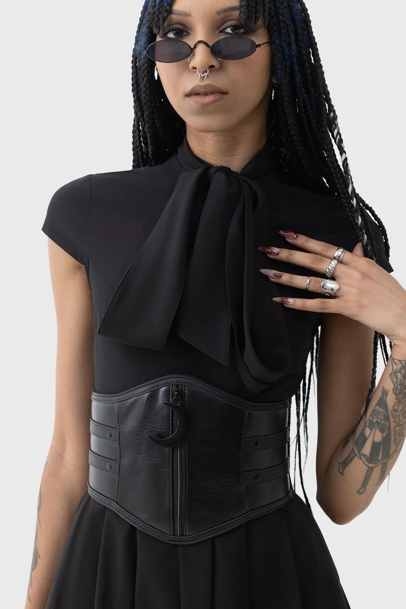 Spell Black Belt with Silver Crescent Silver Half Moon Black Python Belt - Claris Virot main image 3