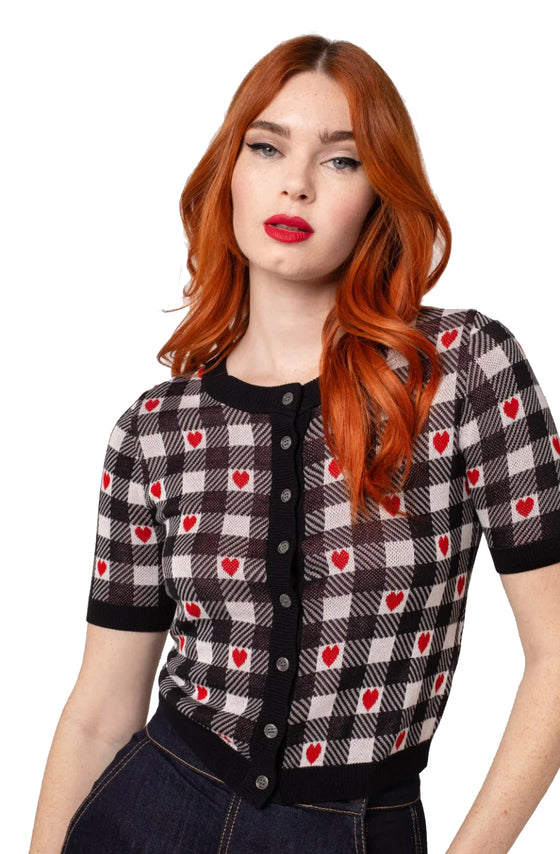 Hell Bunny Leonie Cardigan Gingham Check with Hearts