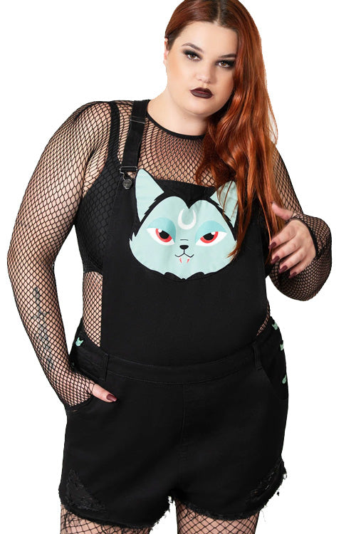 Killstar Lil Vampurr Denim Overalls with Vampire Cat