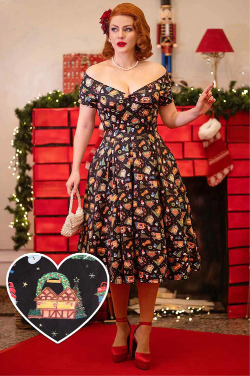 Dolly & Dotty Lily Swing Dress in Christmas Fair Print