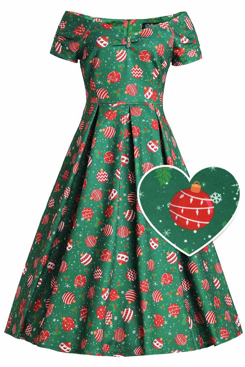 Dolly & Dotty Lily Swing Dress in Christmas Bauble Print