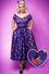 Dolly & Dotty Lily Swing Dress in Purple with Cat and Rose Print