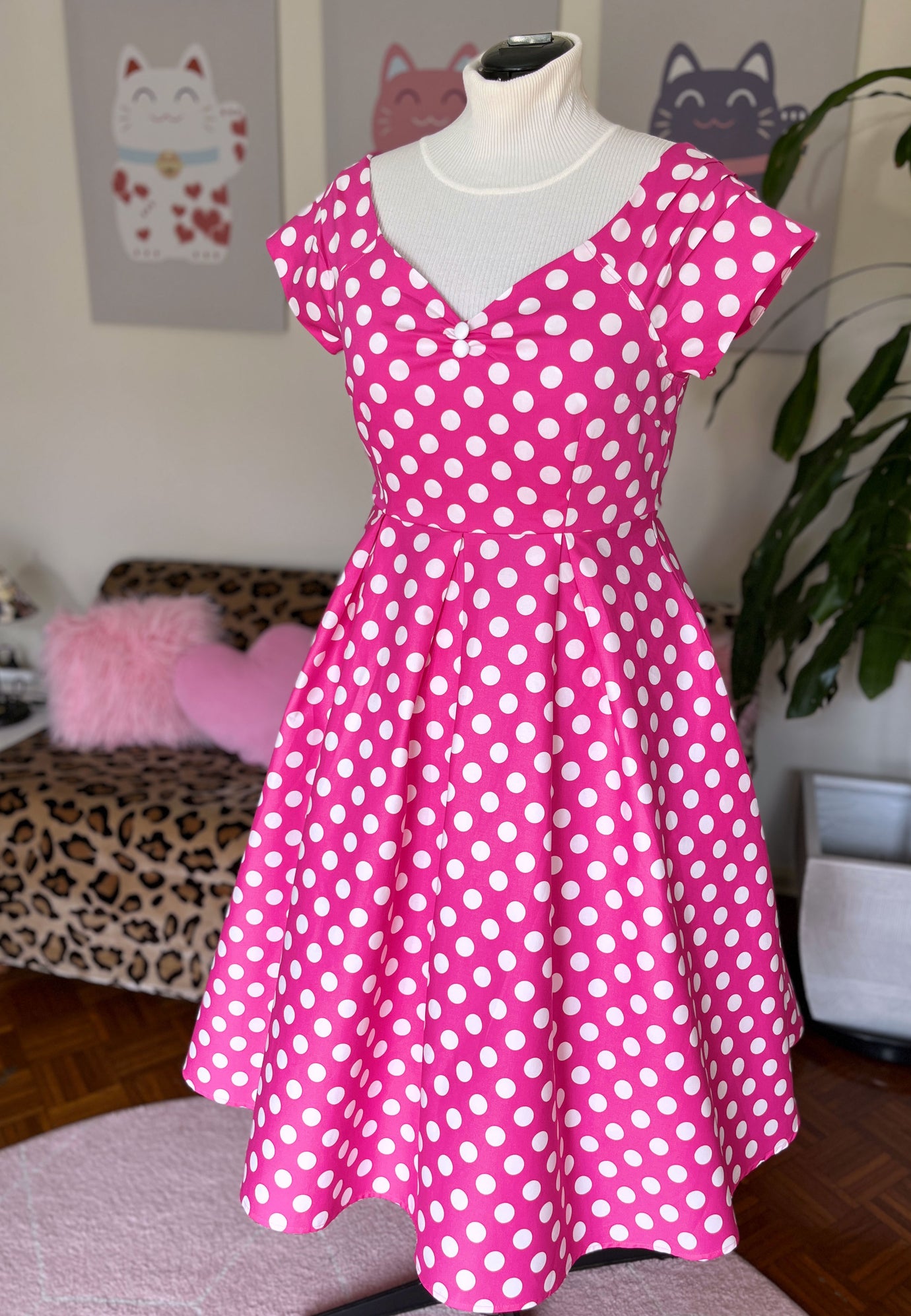 Dolly & Dotty Lily Midi Swing Dress in Hot Pink and White Polka dot – Kitty  Deluxe