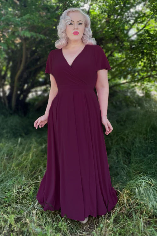 Lady Vintage Lyra Midi Maxi Dress in Bordeaux UK08 Lady Vintage Lyra Midi Maxi Dress in Bordeaux UK08
