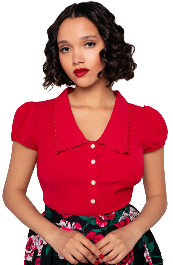 Hell Bunny Maddy Blouse in Red Wardrobe Staple - Pre-order Estimated dispatch 29 August 2025