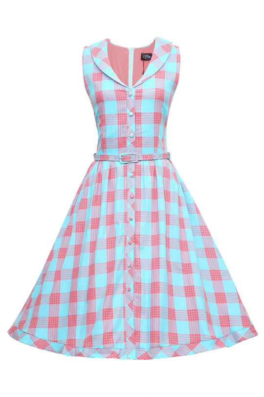 Dolly & Dotty Maverick Shirt Dress in Pink and Blue Check Tartan