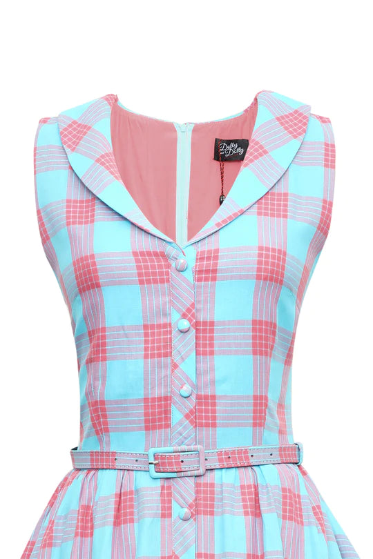 Dolly & Dotty Maverick Shirt Dress in Pink and Blue Check Tartan