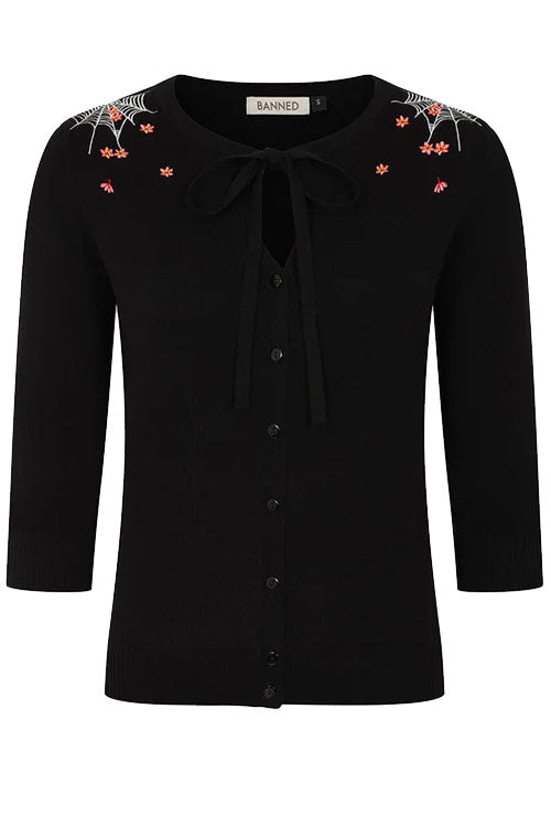 Banned Retro Mia Cardigan in Spiderweb Blossom Design