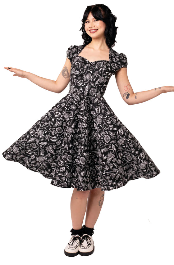 Hell Bunny Mischief Midi Dress with Halloween Print