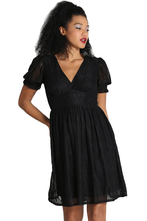 Hell Bunny Mortem Mini Dress in Stretchy Black Lace