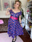 Dolly & Dotty Lily Swing Dress in Purple with Cat and Rose Print