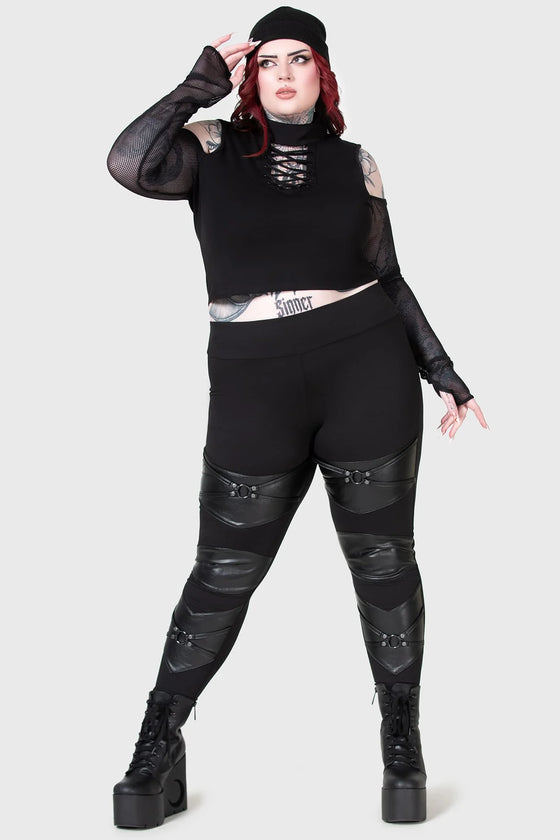 Killstar Night Demon Leggings with Faux Leather Detailing