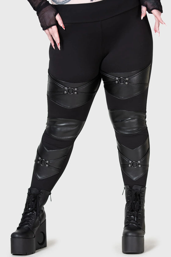 Killstar Night Demon Leggings with Faux Leather Detailing