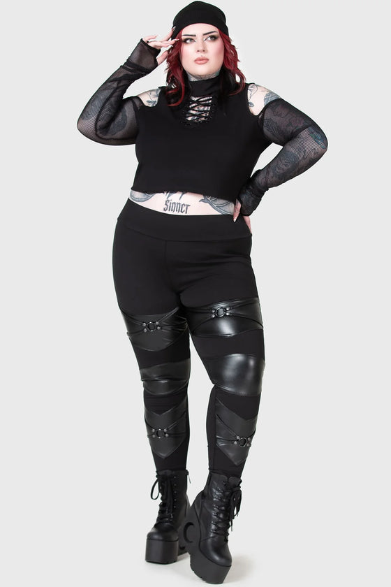 Killstar Night Demon Leggings with Faux Leather Detailing