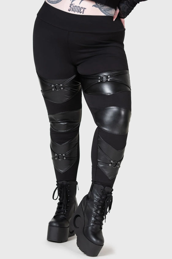 Killstar Night Demon Leggings with Faux Leather Detailing