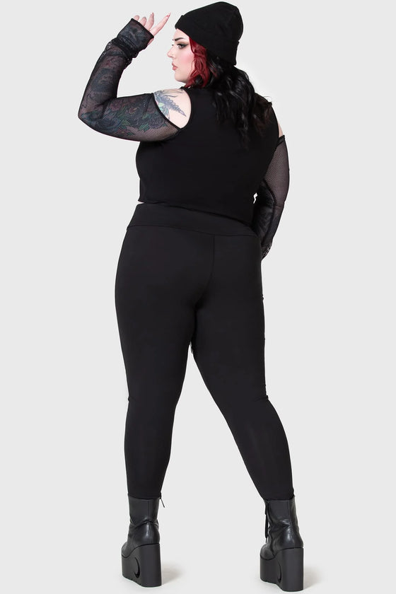 Killstar Night Demon Leggings with Faux Leather Detailing