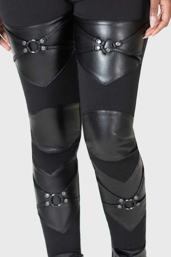 Killstar Night Demon Leggings with Faux Leather Detailing