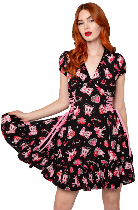 Hell Bunny Not Into You Mini Dress Demon Cat, Bunnies and Unicorns Print