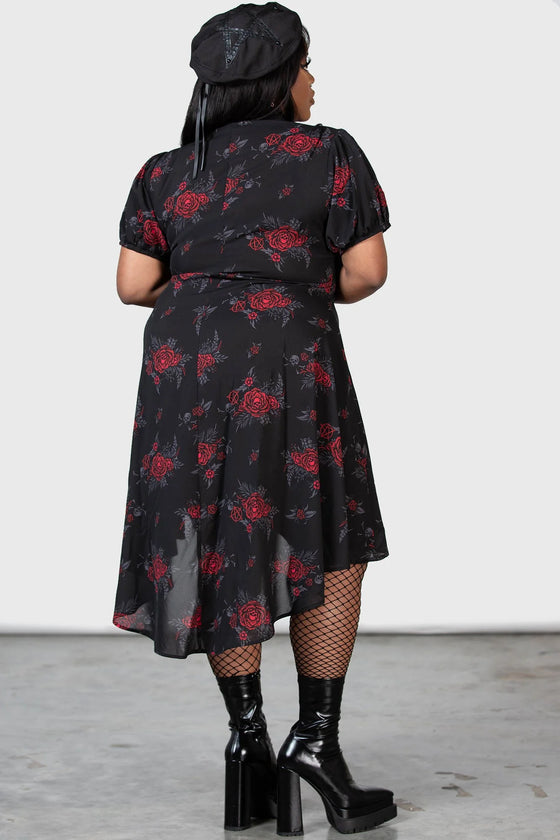 Killstar Pandoras Revenge Shirt Dress Hi-Lo Hem Roses and Skulls